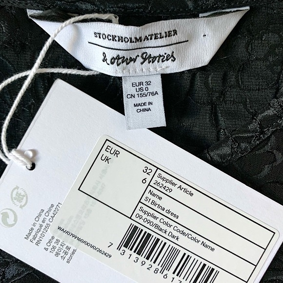 NWT & Other Stories Textured Puff Sleeve Black Dress sz 0 XS - Picture 10 of 15